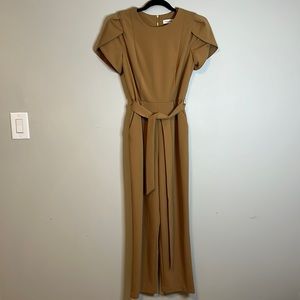 Camel Calvin Klein jumpsuit with pockets and tulip sleeves! Worn once.